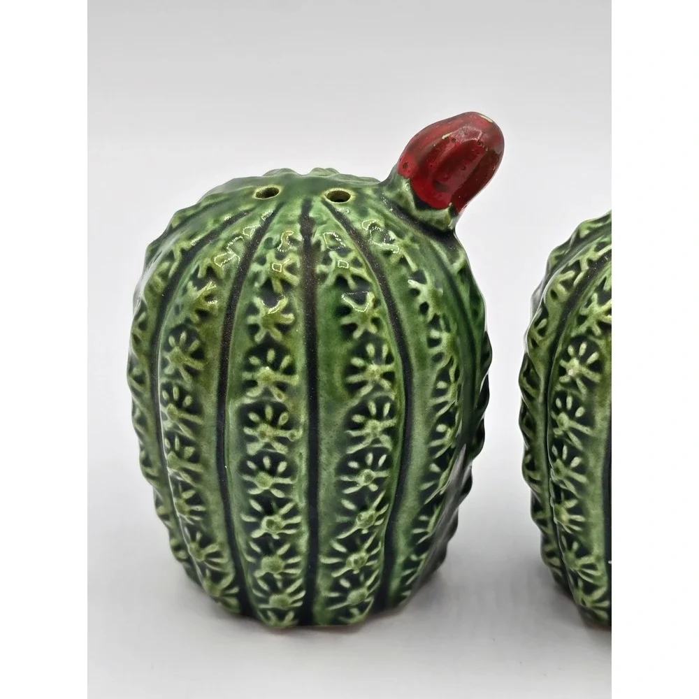 Cactus‎ Salt and Pepper Shaker red flower ceramic vintage southwest 3